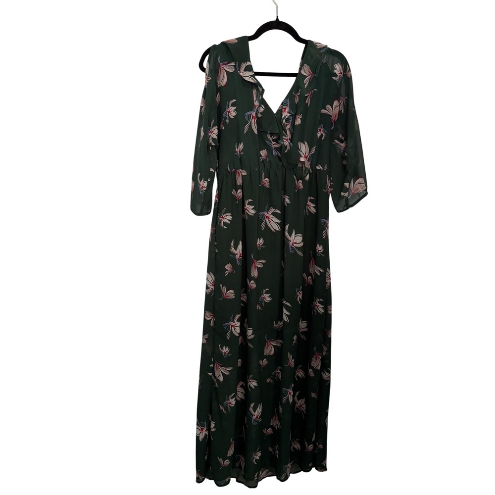Japna Whimsigoth Boho Floral Casual Open Shoulder Maxi‎ Dress Elastic waist Sz L